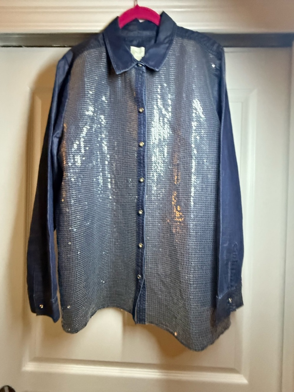 Chico’s Brand New Navy Sequined Button-Up Shirt